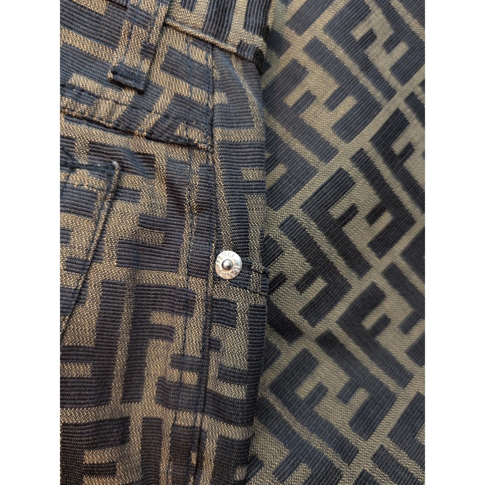 Fendi Women's Pants Logo Brown Luxury All Over Print Italy Tapered Size 26 - Picture 4 of 14